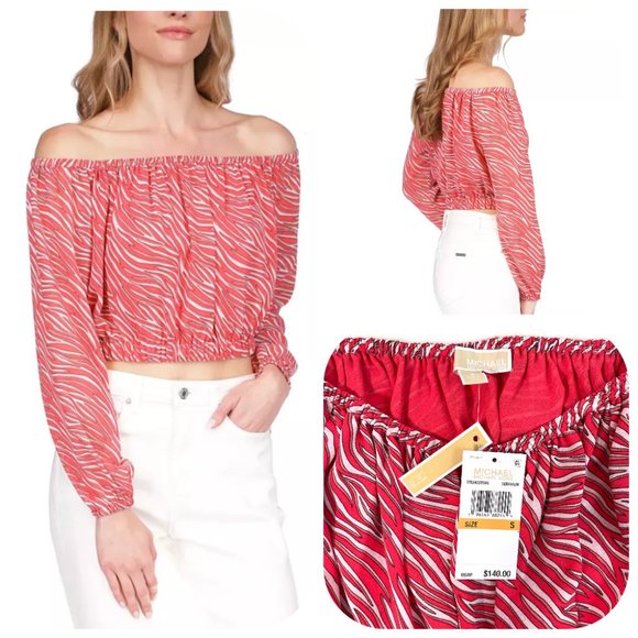 NWT Zebra-Print Off-The-Shoulder Top Michael Kors $140 - Picture 1 of 10